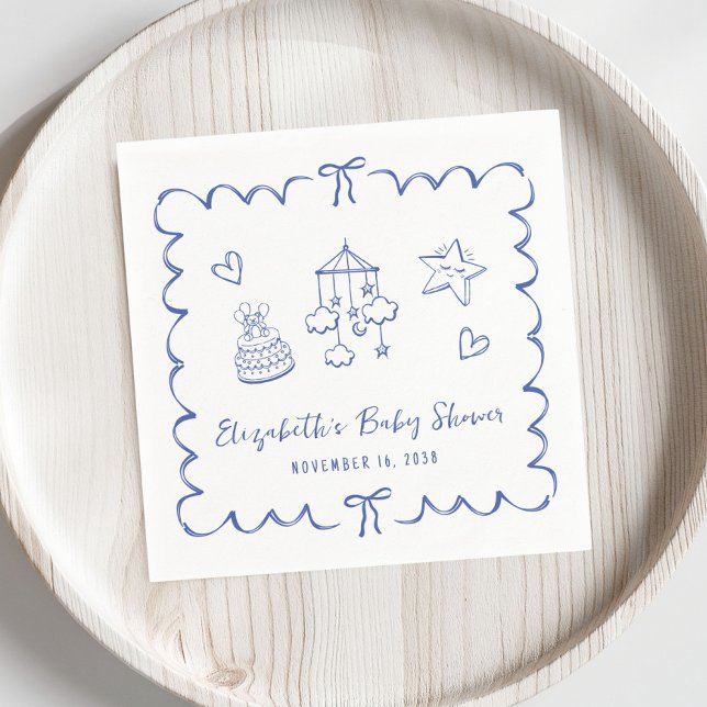 Serviette En Papier Whimsical Blue Wavy Frame Baby Boy Douche (Créateur téléchargé)
