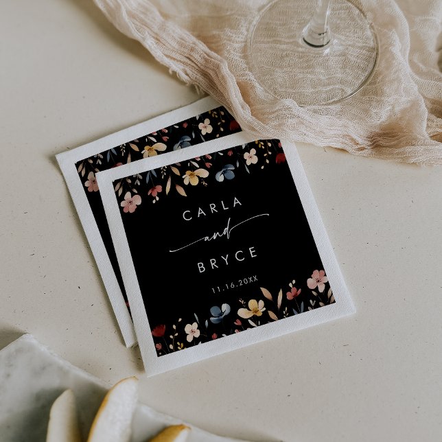 Serviette En Papier Whimsical Boho Wildflower Monogram Wedding Napkins (Créateur téléchargé)
