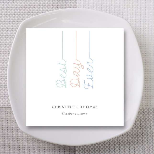 Serviette En Papier Whimsical & Coloré : Personnalisé 'Meilleur Jour J (Whimsical 'Best Day Ever' Wedding Reception Napkins)