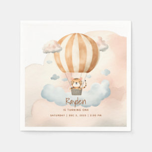 Serviette En Papier Whimsical Cute Tiger Hot Air ballon 1er Anniversai