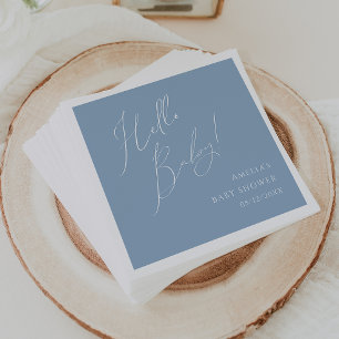 Serviette En Papier Whimsical Dusty Blue Hello Baby shower serviettes
