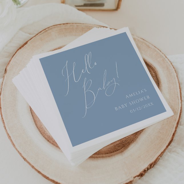 Serviette En Papier Whimsical Dusty Blue Hello Baby shower serviettes (Créateur téléchargé)