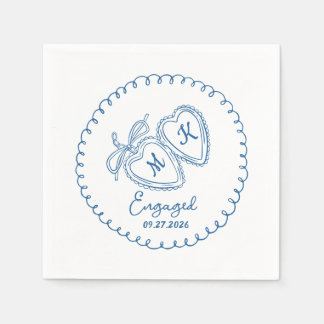 Serviette En Papier Whimsical Engaged Couple Blue Hearts Trendy Doodle