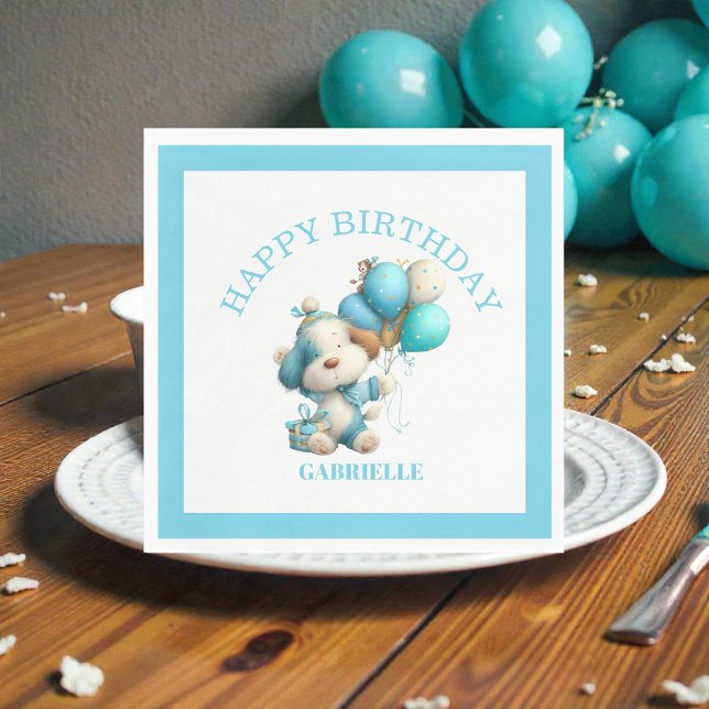 Serviette En Papier Whimsical Fun Teal Birthday  (Créateur téléchargé)