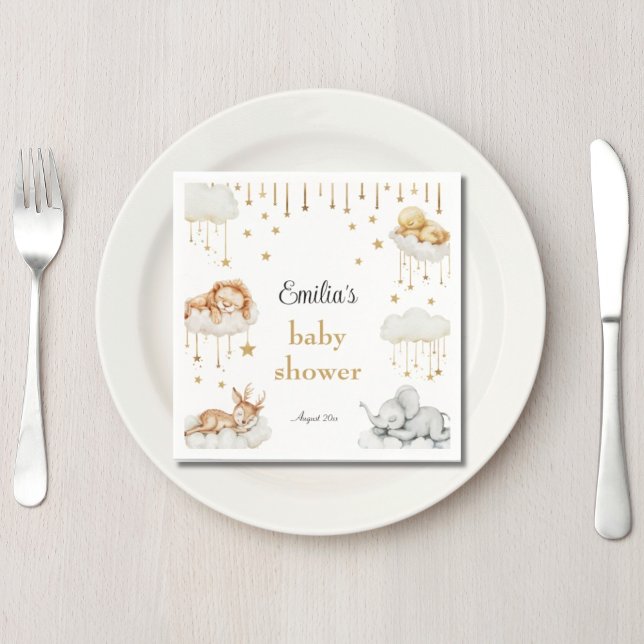 Serviette En Papier Whimsical Gold Starry Sky Sleeping Animaux (Créateur téléchargé)