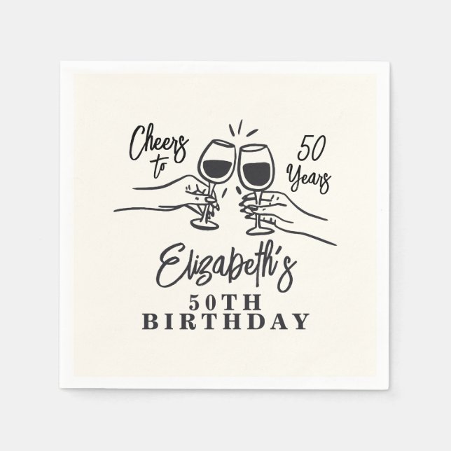 Serviette En Papier Whimsical Hand Drawn Cheers to 50 Years Birthday  (Devant)