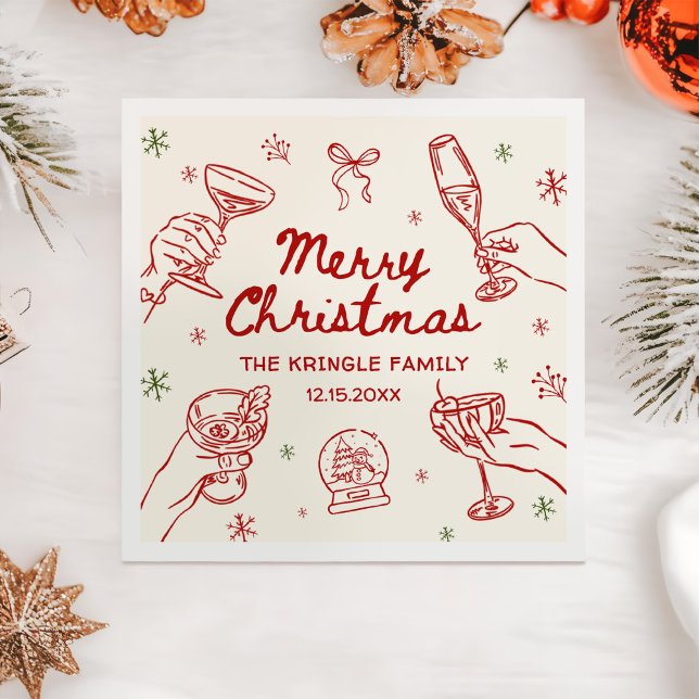 Serviette En Papier Whimsical Hand Drawn Christmas Party  (Créateur téléchargé)