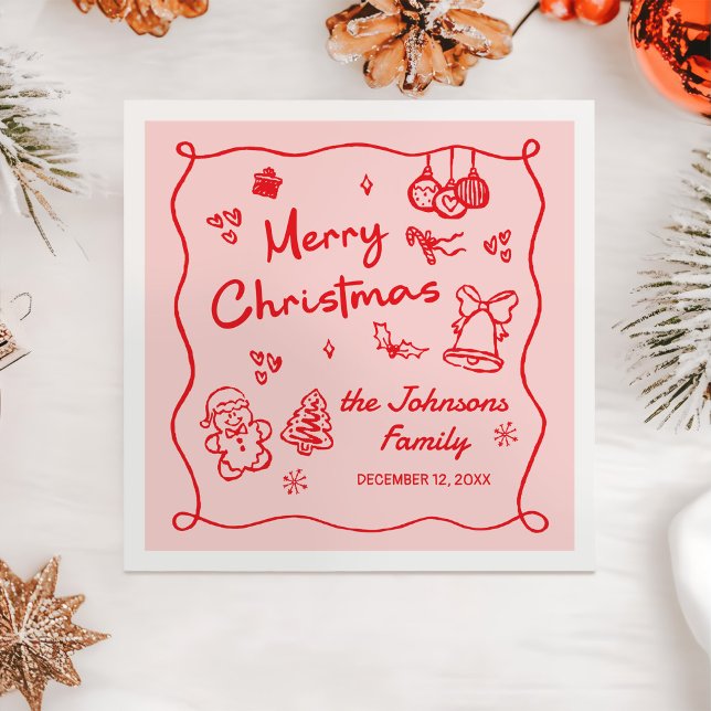 Serviette En Papier Whimsical Hand Drawn Friendsmas Christmas Party (Créateur téléchargé)