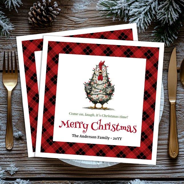 Serviette En Papier Whimsical holiday chickens napkins name editable (Whimsical holiday chickens napkins name editable)