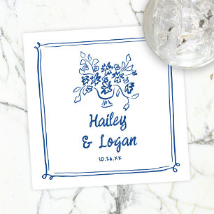 Serviette En Papier Whimsical Illustré Floral moderne Mariage amusant