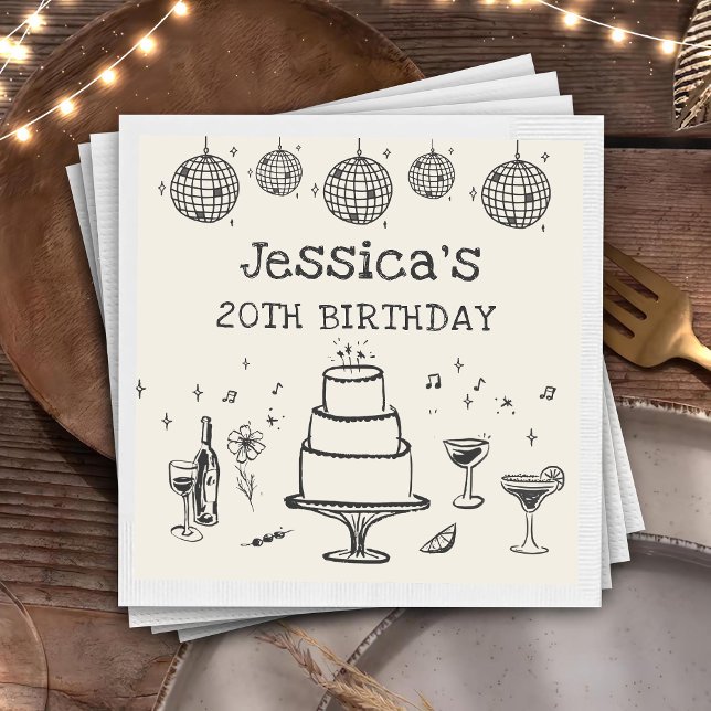 Serviette En Papier Whimsical Main dessiné Funky Cocktail Anniversaire (Créateur téléchargé)