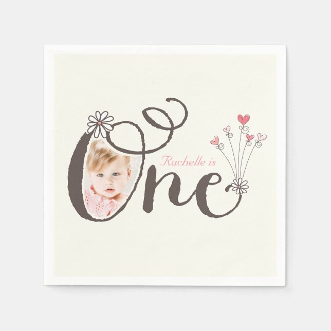 Serviette En Papier Whimsical One Rose Baby Girl 1er anniversaire Phot (Devant)