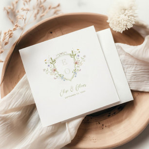 Serviette En Papier Whimsical Pastel Fleur sauvage Mariage Crest
