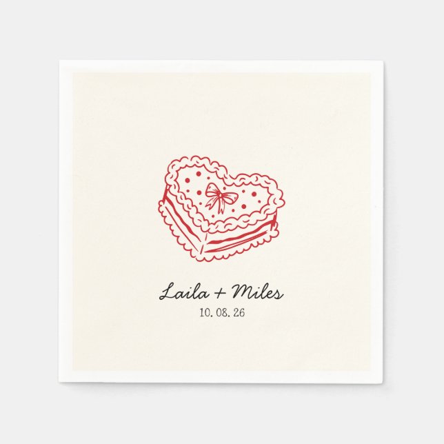 Serviette En Papier Whimsical red heart minimalistic wedding  (Devant)