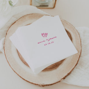 Serviette En Papier Whimsical rose Doodle Hearts Mariage