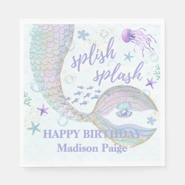 Serviette En Papier Whimsical Under the Sea Mermaid Anniversaire (Devant)