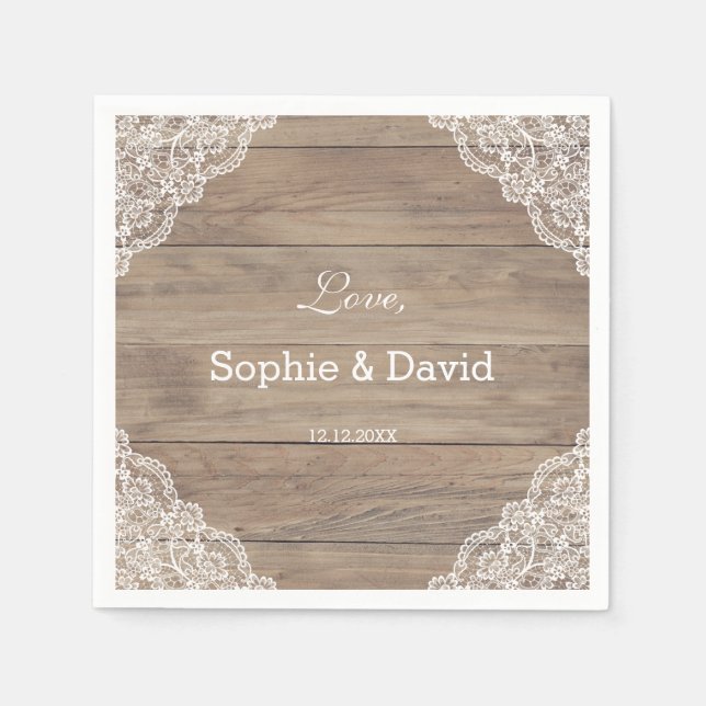 Serviette En Papier Whimsical Vintage dentelle Vieux Mariage de grange (Devant)