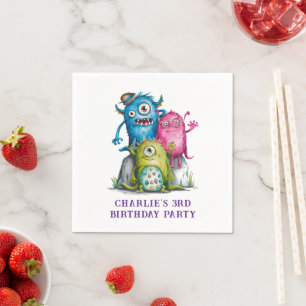 Serviette En Papier Whimsical Watercolor Monsters Fête d'anniversaire 