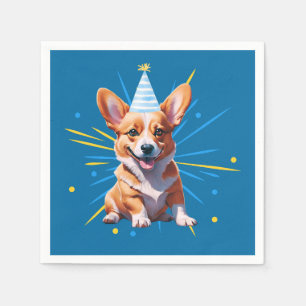 Serviette En Papier Whimsical Welsh Corgi Dans Un Casquette De Fête D'