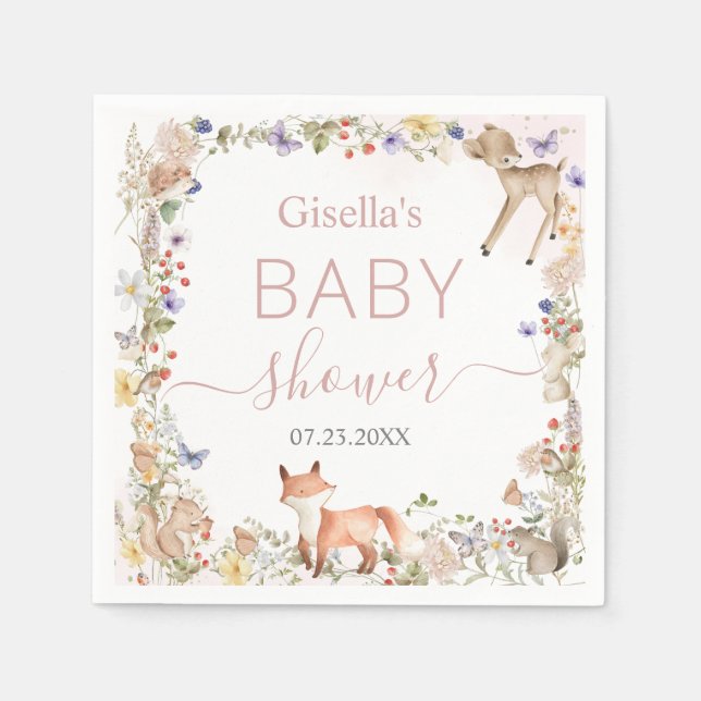 Serviette En Papier Whimsical Woodland Animals Wildflower Baby Shower  (Devant)