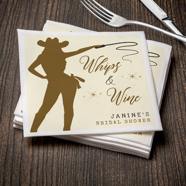 Serviette En Papier Whips & Wine Cowgirl Enterrement de Vie de Jeune F (Whips & Wine Cowgirl Bridal Shower Napkins
)