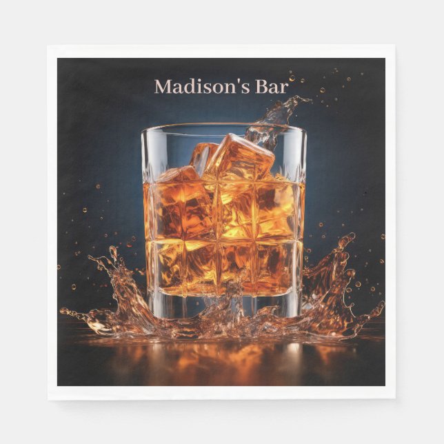 Serviette En Papier Whiskey De Nom Personnalisé Sur Les Rochers (Devant)