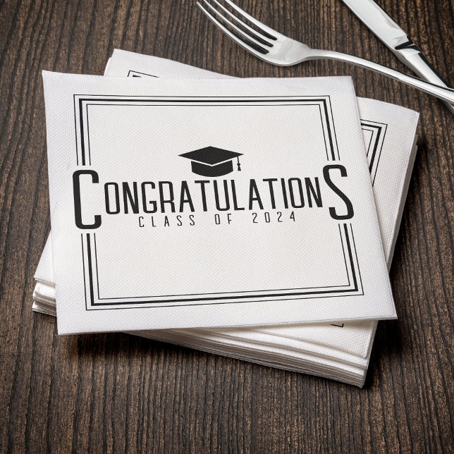 Serviette En Papier White & Black Félicitations Classe De Diplôme (White & Black Congratulations Class Of Graduation Napkins
)