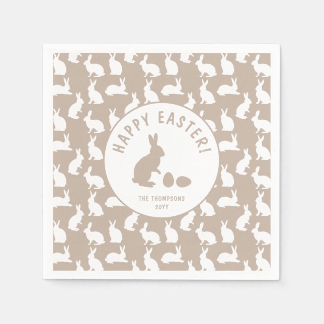 Serviette En Papier White Bunny Pattern On Beige Cute Easter (Devant)
