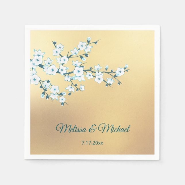 Serviette En Papier White Cherry Blossom Gold (Devant)
