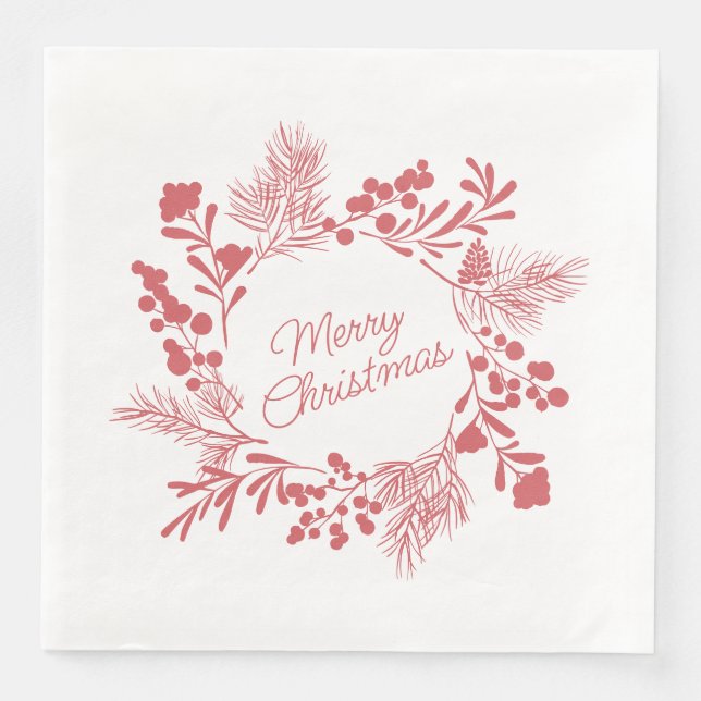 Serviette En Papier White Christmas Wreath Napkin – Holiday Table Deco (Devant)