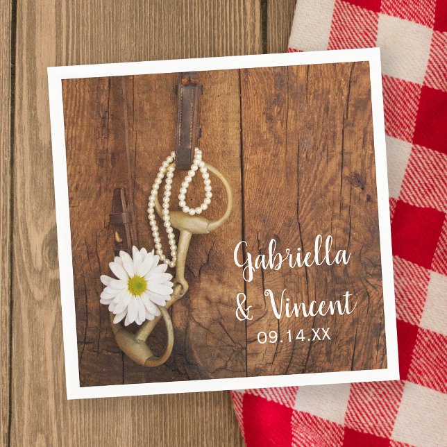 Serviette En Papier White Daisy and Horse Bit Country Western Mariage (Créateur téléchargé)