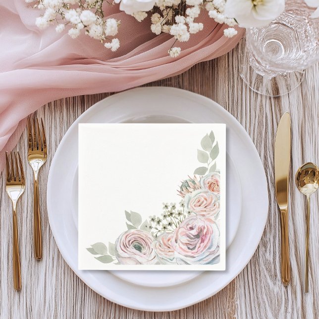 Serviette En Papier White Delicate aquarelle rose palepink Anniversair (Créateur téléchargé)