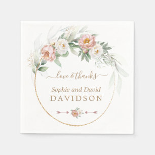 Serviette En Papier White Dusty Rose Floral Gold Greenery Wedding