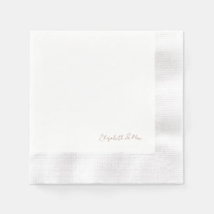 Serviette En Papier White Gold Script Noms Réception de mariage