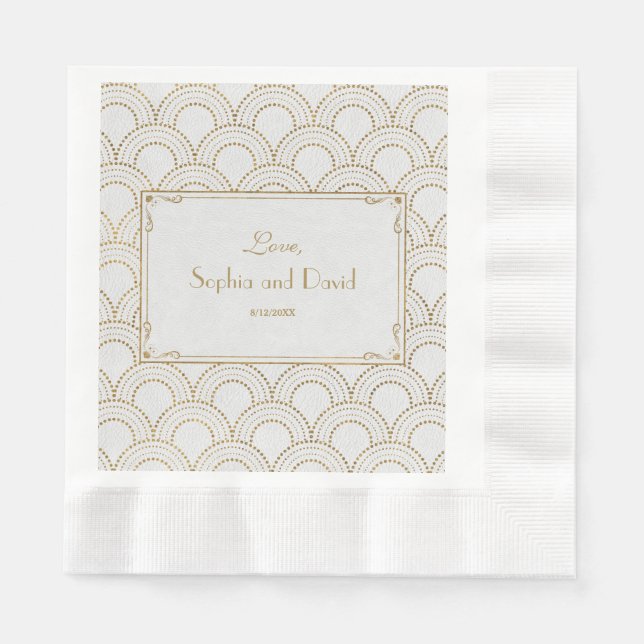 Serviette En Papier White Great Gatsby Art Déco Gold Mariage (Devant)