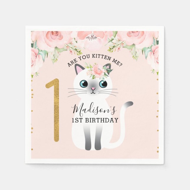 Serviette En Papier White Kitten Are You Kitten Me 1er Anniversaire Pa (Devant)