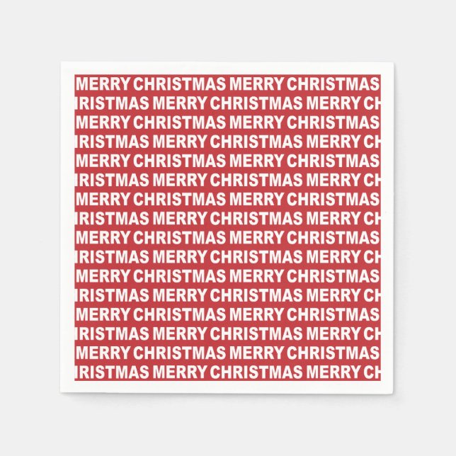 Serviette En Papier White on Dark Red Christmas Typographie (Devant)