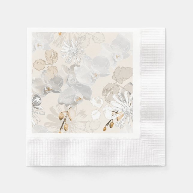 Serviette En Papier White orchids on a light cream  (Devant)