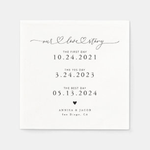 Serviette En Papier White Our Love Story Script Coeurs Mariage Napkin