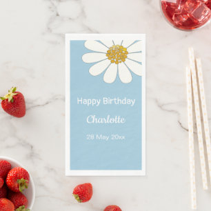 Serviette En Papier White Retro Moderne Daisy Fleur Anniversaire
