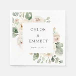 Serviette En Papier White Rose Floral Eucalyptus Wedding