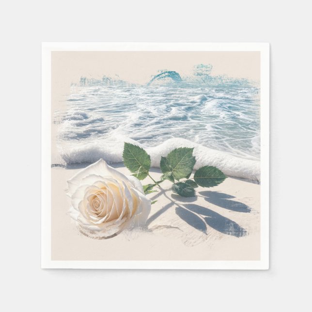 Serviette En Papier White Rose On Beach Sand  (Devant)