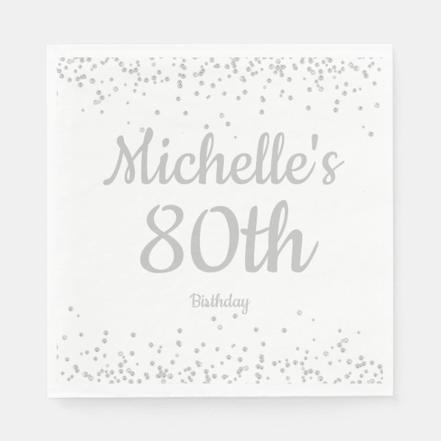 Serviette En Papier White Silver Parties scintillant Femme 80e anniver (Devant)