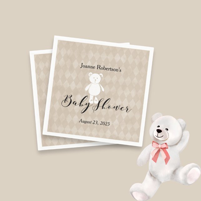 Serviette En Papier White Teddy Bear Baby shower moderne | Jacquard Ta (Créateur téléchargé)