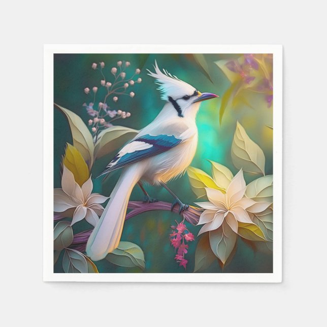 Serviette En Papier White Tufé Turquoise Wing Jay Imaginaire Bird (Devant)
