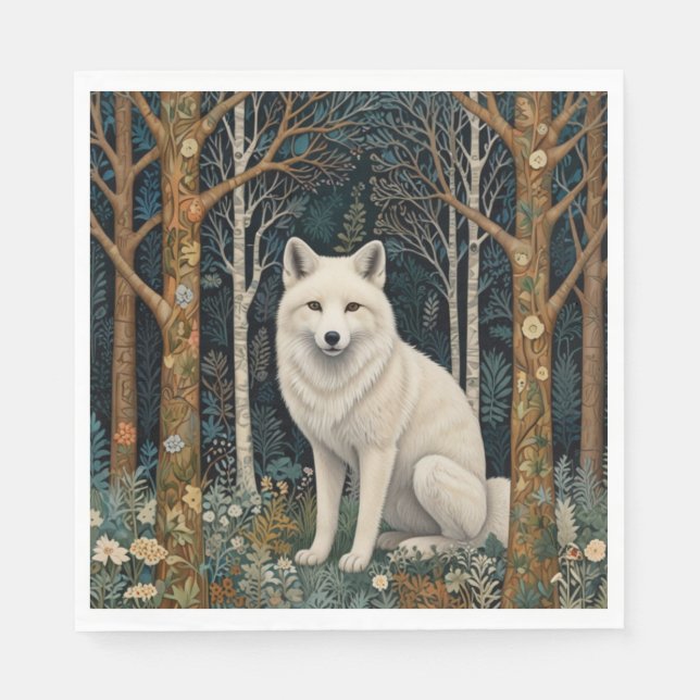 Serviette En Papier White wolf vintage boho woodland forest  (Devant)