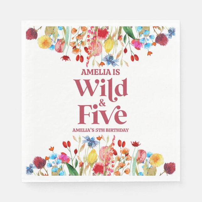 Serviette En Papier Wild and Five Fleur sauvage 5e fête d'anniversaire (Devant)
