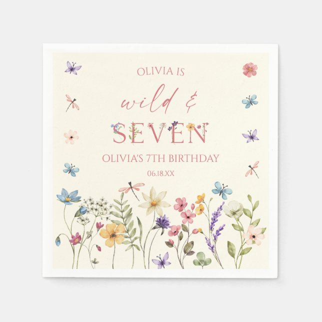 Serviette En Papier Wild and Seven Wildflower 7th Birthday Party (Devant)