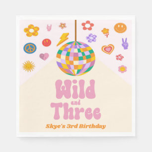 Serviette En Papier Wild and Three Retro Disco Ball 3ème anniversaire