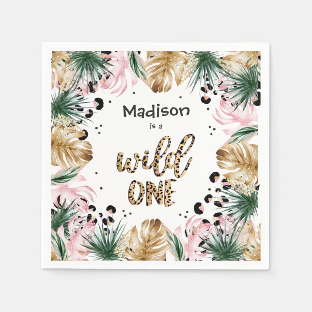 Serviette En Papier Wild One Birthday Empreinte de léopard Wild Jungle (Devant)